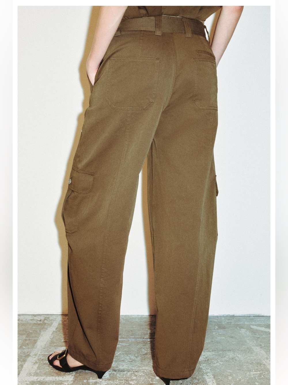 NEW! Zara Olive Cargo Wide-Leg Pants - Women Size M - Picture 5 of 10